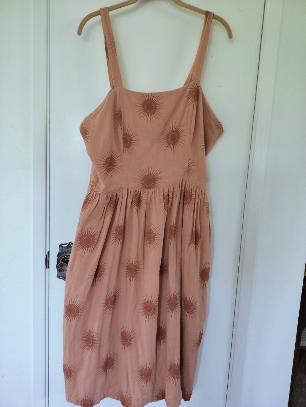 Kate Quinn Organic Cotton Gauze Tie-Back Dress XL Terracotta Sunburst Boho Midi